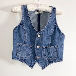 Mango Blue Denim Waistcoat Vest S Small Cotton Button Front